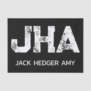 MINIMALIST WHITE THREE LETTER MONOGRAM NAME BLACK TISSUE PAPER