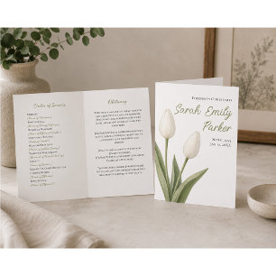 Minimalist White Tulips Funeral Program 4-Page
