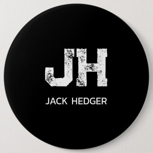 MINIMALIST WHITE TWO LETTER MONOGRAM NAME BLACK 6 INCH ROUND BUTTON