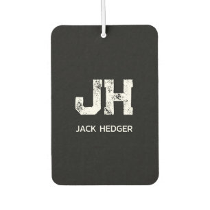 MINIMALIST WHITE TWO LETTER MONOGRAM NAME BLACK AIR FRESHENER
