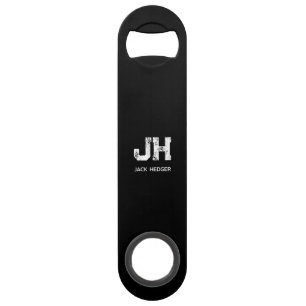 MINIMALIST WHITE TWO LETTER MONOGRAM NAME BLACK  BAR KEY