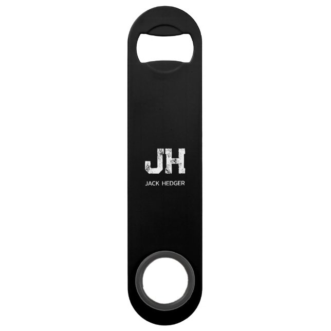 MINIMALIST WHITE TWO LETTER MONOGRAM NAME BLACK  BAR KEY (Front)