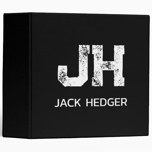 MINIMALIST WHITE TWO LETTER MONOGRAM NAME BLACK  BINDER (Front/Spine)