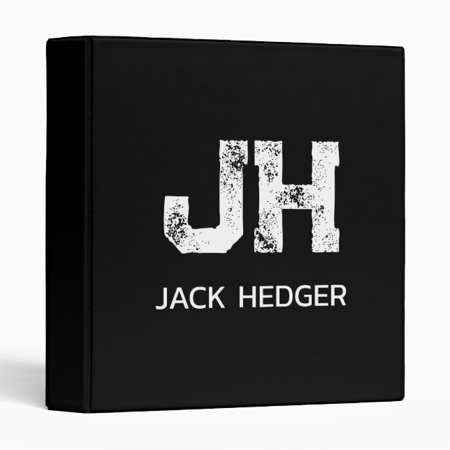 MINIMALIST WHITE TWO LETTER MONOGRAM NAME BLACK  BINDER (Front/Spine)