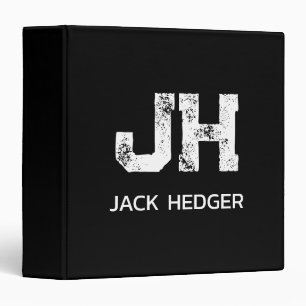 MINIMALIST WHITE TWO LETTER MONOGRAM NAME BLACK BINDER