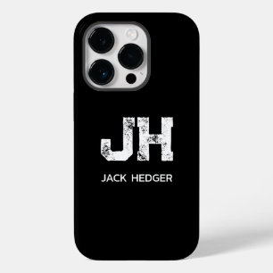MINIMALIST WHITE TWO LETTER MONOGRAM NAME BLACK Ca Case-Mate iPhone 14 Pro Case