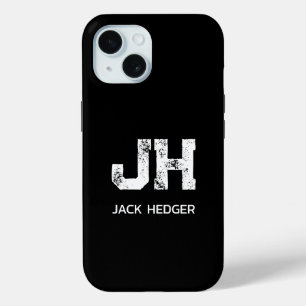 MINIMALIST WHITE TWO LETTER MONOGRAM NAME BLACK iPhone 15 CASE