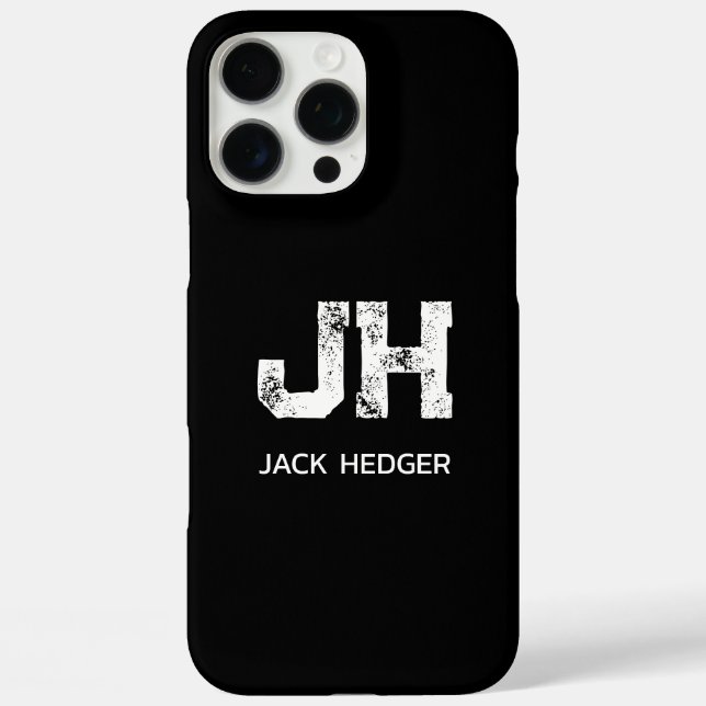 MINIMALIST WHITE TWO LETTER MONOGRAM NAME BLACK Case-Mate iPhone CASE (Back)