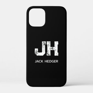 MINIMALIST WHITE TWO LETTER MONOGRAM NAME BLACK iPhone 12 MINI CASE