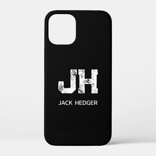 MINIMALIST WHITE TWO LETTER MONOGRAM NAME BLACK Case-Mate iPhone CASE (Back)