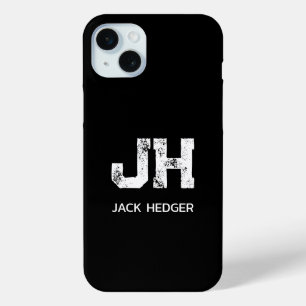 MINIMALIST WHITE TWO LETTER MONOGRAM NAME BLACK iPhone 15 MINI CASE