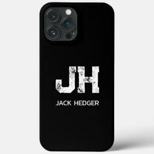 MINIMALIST WHITE TWO LETTER MONOGRAM NAME BLACK iPhone 13 PRO MAX CASE