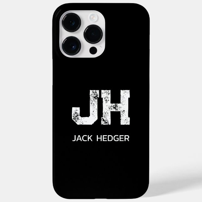 MINIMALIST WHITE TWO LETTER MONOGRAM NAME BLACK Case-Mate iPhone CASE (Back)
