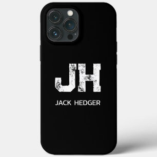 MINIMALIST WHITE TWO LETTER MONOGRAM NAME BLACK iPhone 13 PRO MAX CASE
