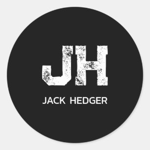 MINIMALIST WHITE TWO LETTER MONOGRAM NAME BLACK CLASSIC ROUND STICKER