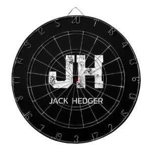 MINIMALIST WHITE TWO LETTER MONOGRAM NAME BLACK  DARTBOARD