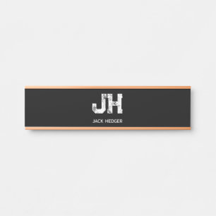 MINIMALIST WHITE TWO LETTER MONOGRAM NAME BLACK DOOR SIGN
