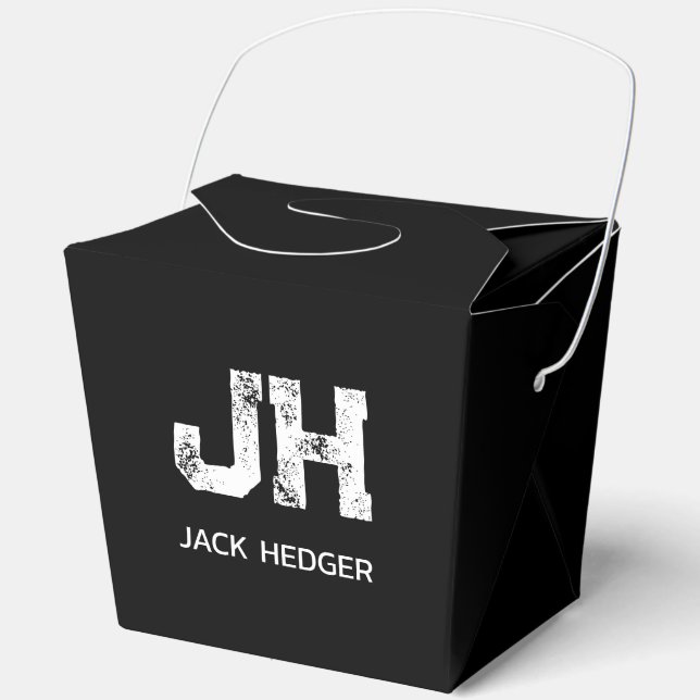 MINIMALIST WHITE TWO LETTER MONOGRAM NAME BLACK  FAVOR BOX (Front)