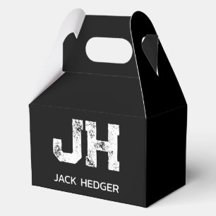 MINIMALIST WHITE TWO LETTER MONOGRAM NAME BLACK  FAVOR BOX
