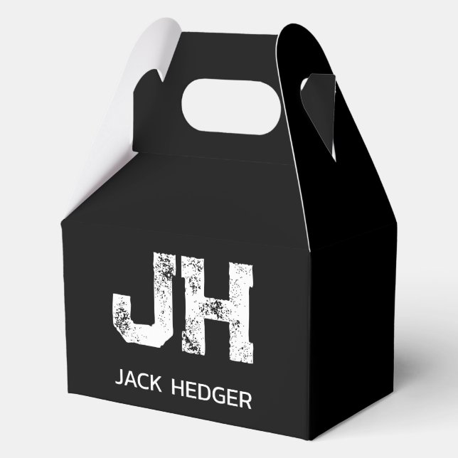 MINIMALIST WHITE TWO LETTER MONOGRAM NAME BLACK  FAVOR BOX (Front)