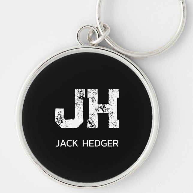 MINIMALIST WHITE TWO LETTER MONOGRAM NAME BLACK  KEYCHAIN (Front)