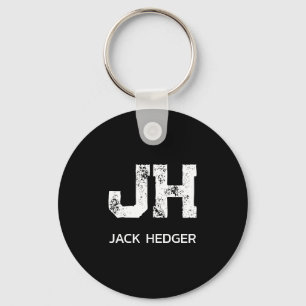 MINIMALIST WHITE TWO LETTER MONOGRAM NAME BLACK KEYCHAIN
