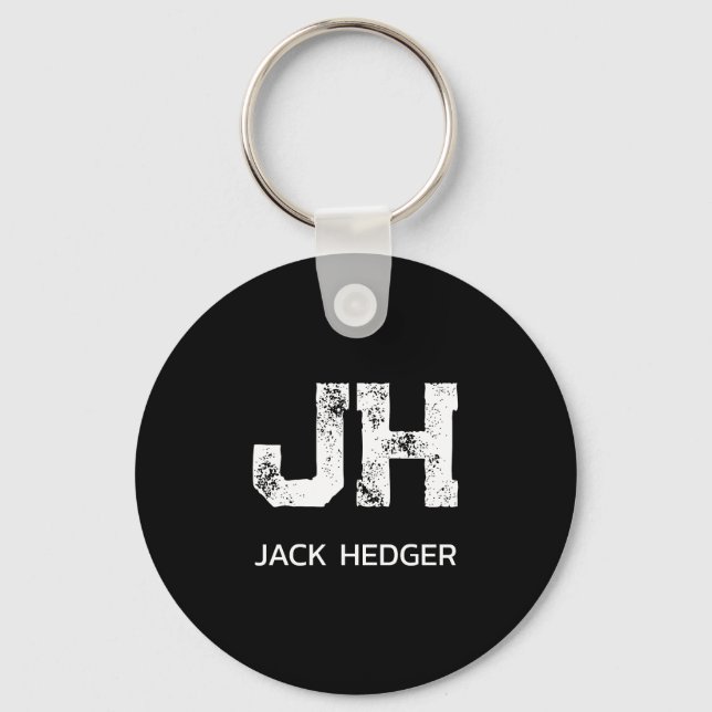MINIMALIST WHITE TWO LETTER MONOGRAM NAME BLACK  KEYCHAIN (Front)