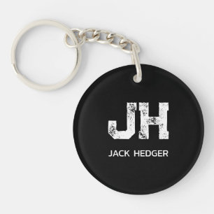 MINIMALIST WHITE TWO LETTER MONOGRAM NAME BLACK KEYCHAIN