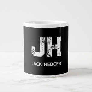 MINIMALIST WHITE TWO LETTER MONOGRAM NAME BLACK LARGE COFFEE MUG