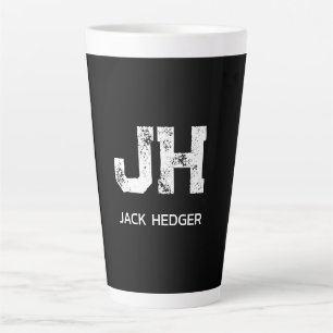 MINIMALIST WHITE TWO LETTER MONOGRAM NAME BLACK LATTE MUG