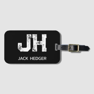MINIMALIST WHITE TWO LETTER MONOGRAM NAME BLACK LUGGAGE TAG
