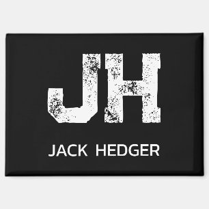 MINIMALIST WHITE TWO LETTER MONOGRAM NAME BLACK MAGNET