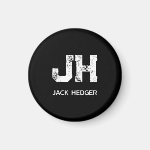 MINIMALIST WHITE TWO LETTER MONOGRAM NAME BLACK MAGNET