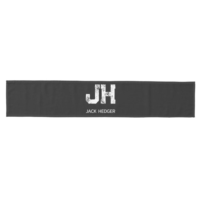 MINIMALIST WHITE TWO LETTER MONOGRAM NAME BLACK  MEDIUM TABLE RUNNER (Horizontal)
