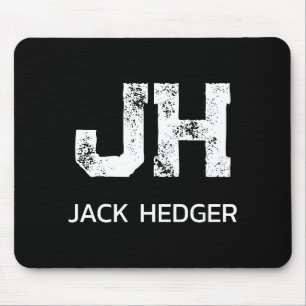 MINIMALIST WHITE TWO LETTER MONOGRAM NAME BLACK  MOUSE PAD
