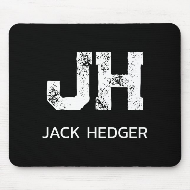 MINIMALIST WHITE TWO LETTER MONOGRAM NAME BLACK  MOUSE PAD (Front)