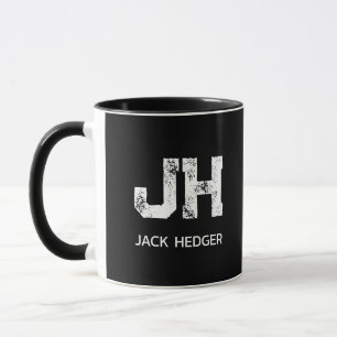 MINIMALIST WHITE TWO LETTER MONOGRAM NAME BLACK MUG