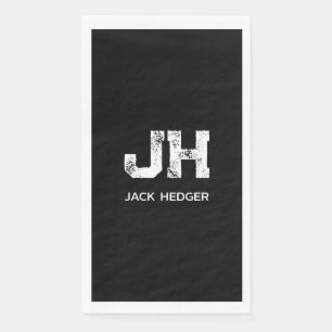 MINIMALIST WHITE TWO LETTER MONOGRAM NAME BLACK NAPKIN