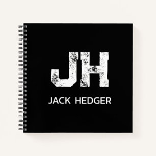MINIMALIST WHITE TWO LETTER MONOGRAM NAME BLACK NOTEBOOK