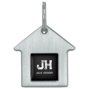 MINIMALIST WHITE TWO LETTER MONOGRAM NAME BLACK PET ID TAG