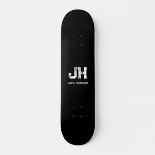 MINIMALIST WHITE TWO LETTER MONOGRAM NAME BLACK  SKATEBOARD