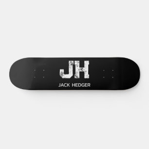 MINIMALIST WHITE TWO LETTER MONOGRAM NAME BLACK  SKATEBOARD