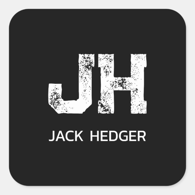 MINIMALIST WHITE TWO LETTER MONOGRAM NAME BLACK SQUARE STICKER (Front)