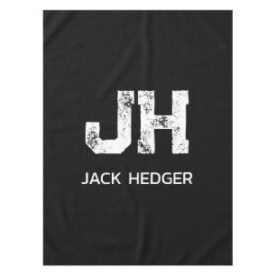 MINIMALIST WHITE TWO LETTER MONOGRAM NAME BLACK TABLECLOTH