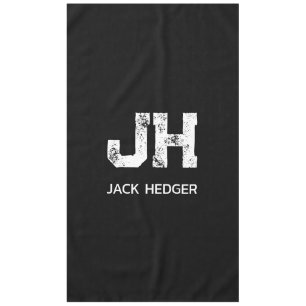 MINIMALIST WHITE TWO LETTER MONOGRAM NAME BLACK TABLECLOTH
