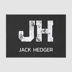 MINIMALIST WHITE TWO LETTER MONOGRAM NAME BLACK TISSUE PAPER