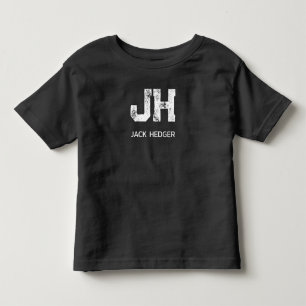 MINIMALIST WHITE TWO LETTER MONOGRAM NAME BLACK TODDLER T-SHIRT