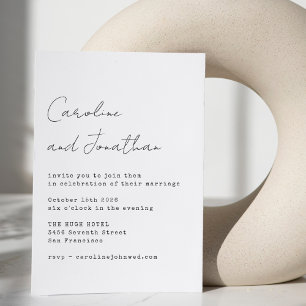 Minimalist White Typewriter Script Font Wedding Invitation