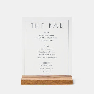 Minimalist White Typographic Bar Menu Acrylic Sign