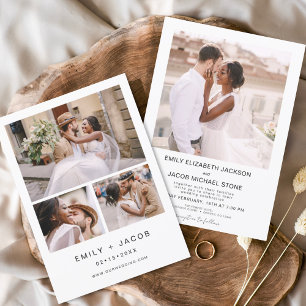 Minimalist White Wedding Elegant Four Photo Invitation